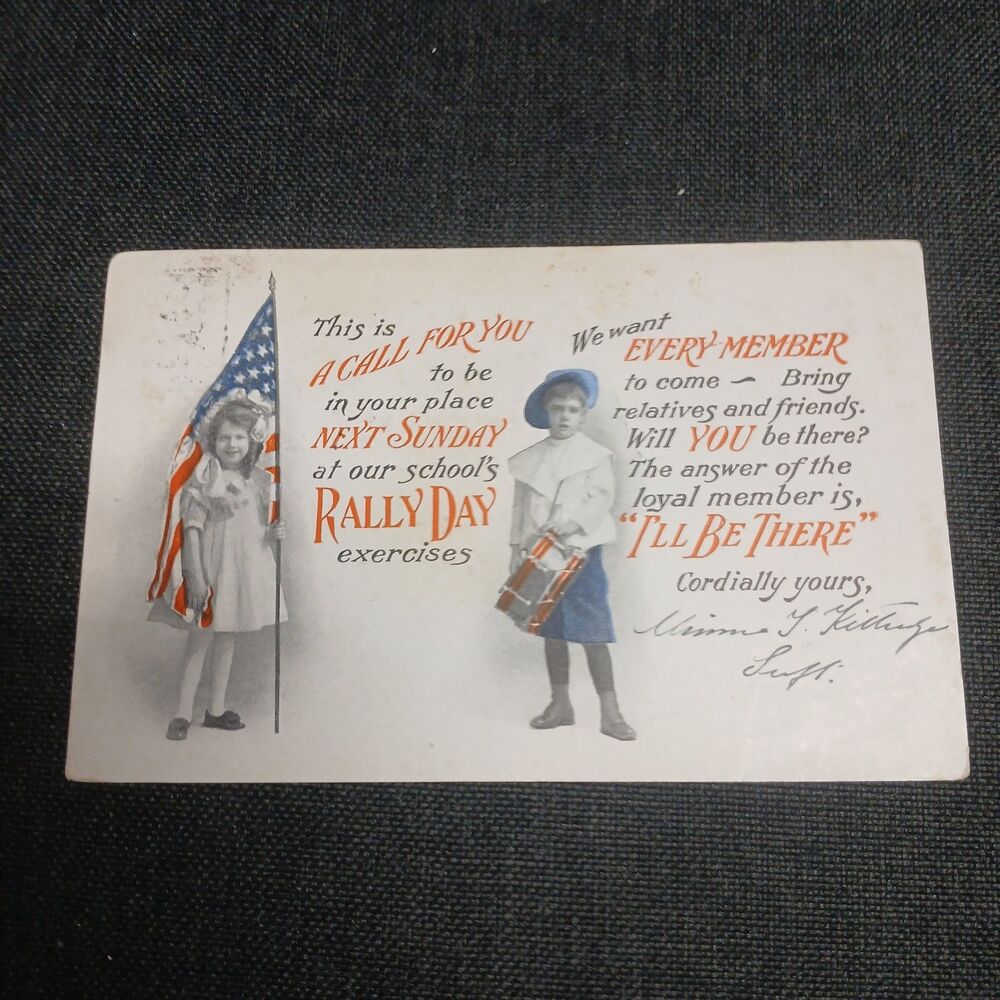 Patriotic Rally Day Vtg postcard Sunday School children flag patriotic